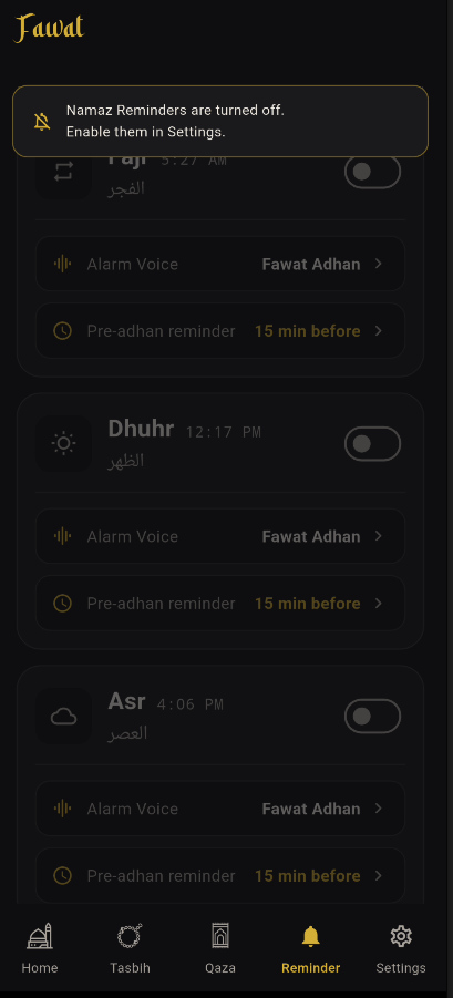 Fawat Prayer Reminders & Alarms